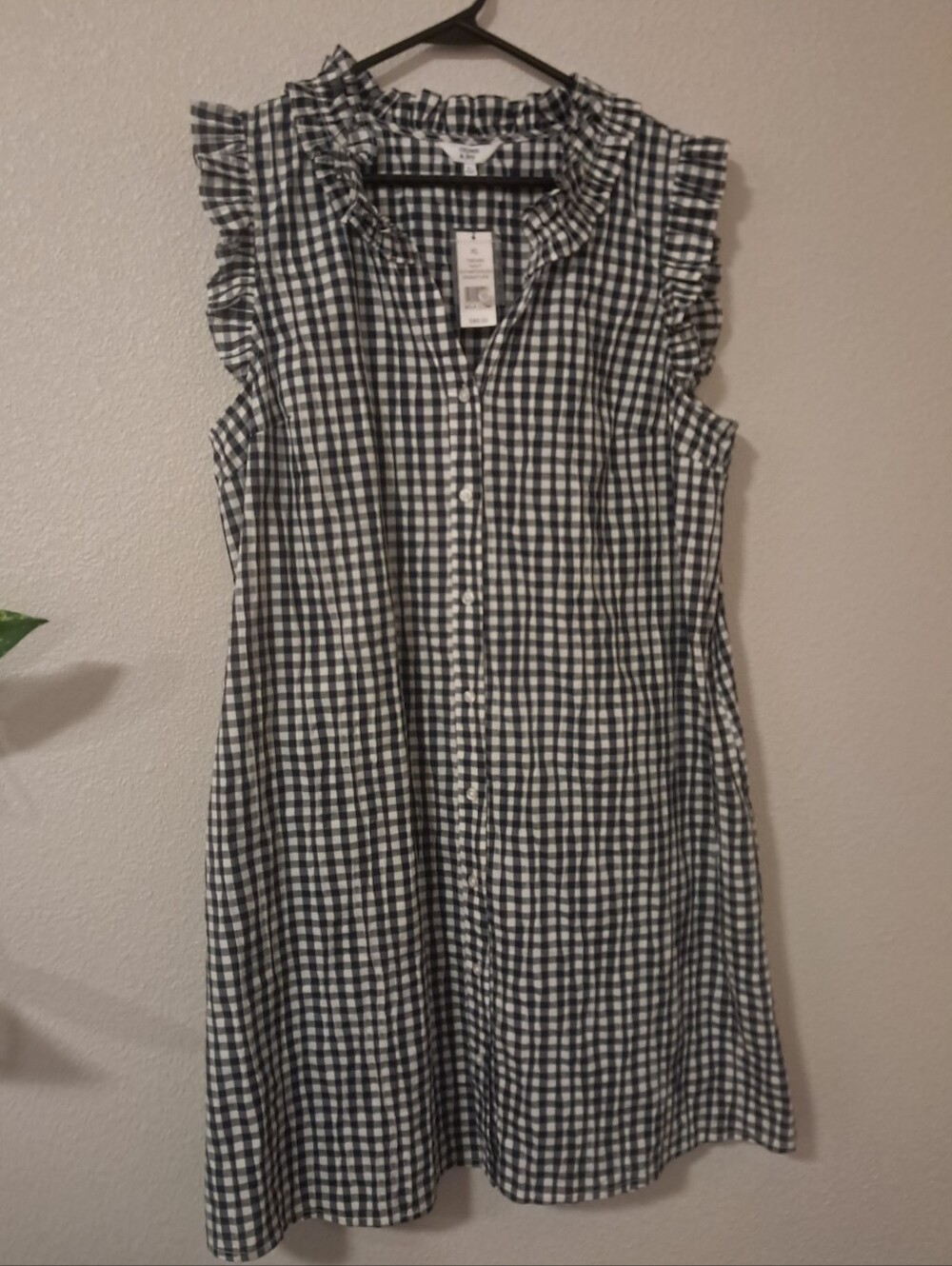 NWT Crown & Ivy Black and White Gingham Ruffle Collar Dress XL Adorable 😍🥰